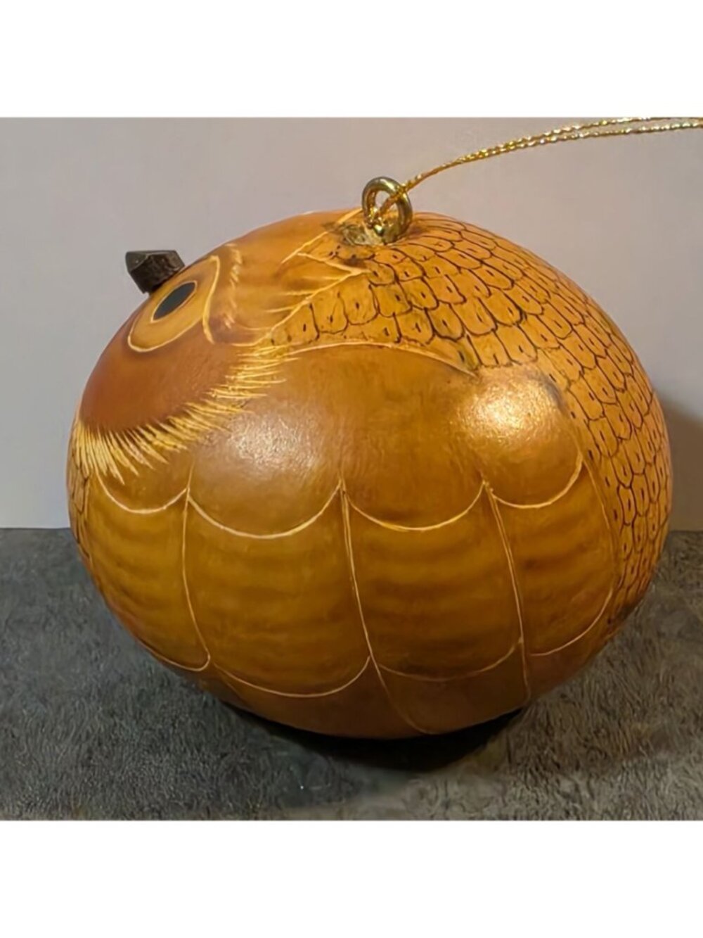 Vtg Peruvian Hand-Carved Owl Gourd Ornament – Traditional Mate Burilado Folk Art - Picture 7 of 12
